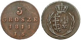 Księstwo Warszawskie, 3 grosze 1811 IS