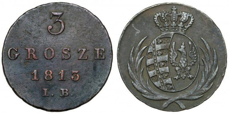 Księstwo Warszawskie, 3 grosze 1813 IB Dobry relief, ładna prezencja, naturalna ...
