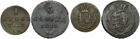 Księstwo Warszawskie, 1 i 3 grosze 1812 IB - zestaw (2szt)