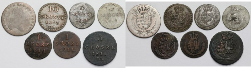 Księstwo Warszawskie, 1-10 groszy i 1/6 talara 1811-1814 - zestaw (7szt) 
Grade...