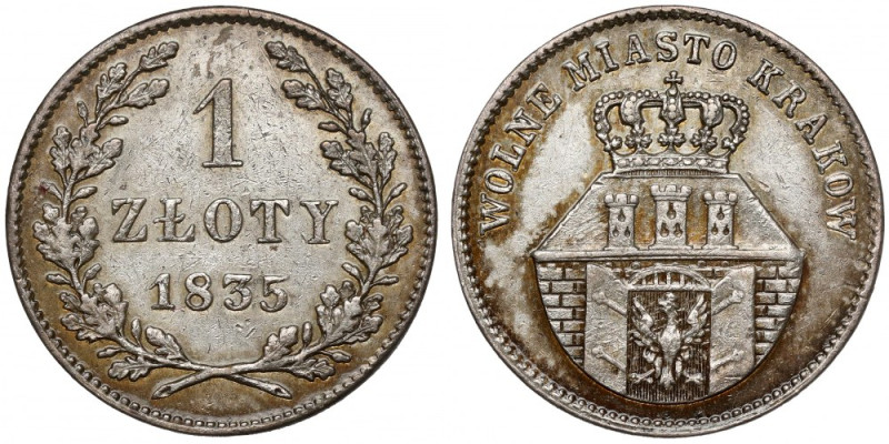 Wolne Miasto Kraków, 1 złoty 1835 Bardzo ładna prezencja. Moneta polakierowana.&...