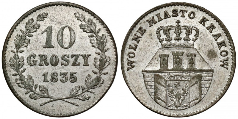 Wolne Miasto Kraków, 10 groszy 1835 Reference: Bitkin 2, Plage 295, Kopicki 7858...