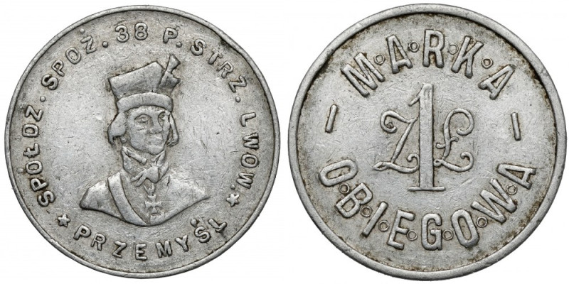 Przemyśl, 38. Pułk Strzelców Lwowskich - 1 złoty II emisja (po roku 1933). Alumi...