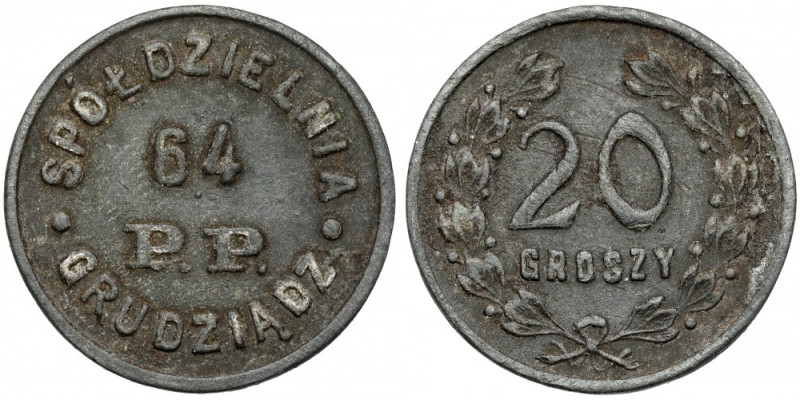 Grudziądz, 64. Pułk Piechoty - 20 groszy Cynk, średnica 21 mm, waga 2,32 g.&nbsp...