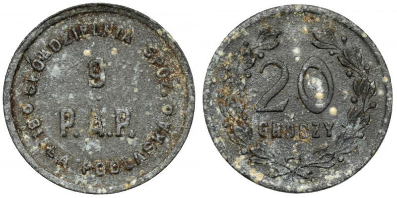 Biała Podlaska, 9 P.A.P. - 20 groszy Cynk, średnica 21 mm, waga 2,52 g.&nbsp; Re...