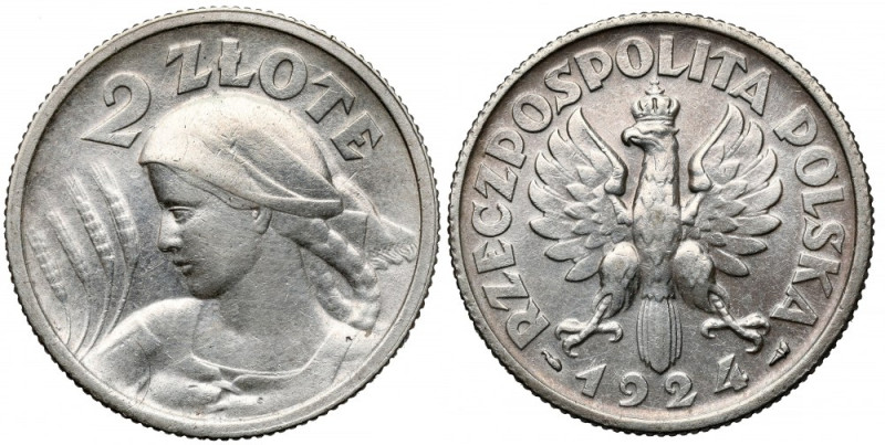 Kobieta i kłosy 2 złote 1924 Paryż Powierzchnia lekko przetarta; moneta o ładnej...