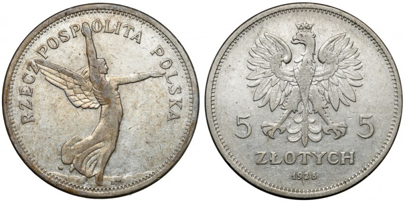 Nike 5 złotych 1928 ze znakiem, Warszawa Nadal zachowany w sporej mierze połysk....