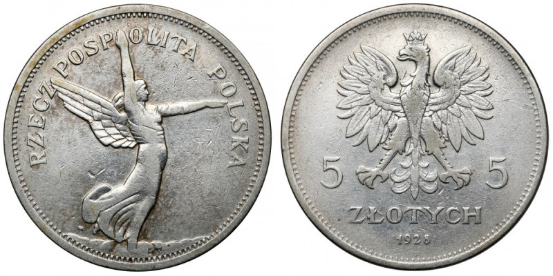Nike 5 złotych 1928 ze znakiem, Warszawa Reference: Chałupski 2.22.1.a (R), Parc...