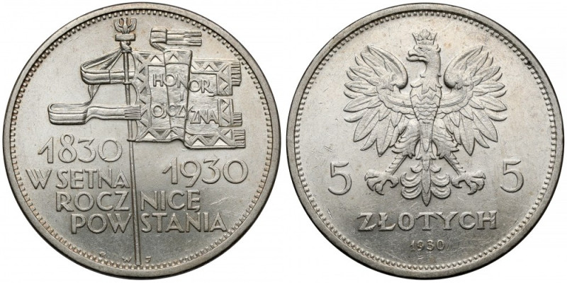 Sztandar 5 złotych 1930 Piękna sztuka jedynie z liczniejszymi, ale nieznacznymi ...
