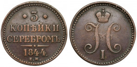 Rosja, Mikołaj I, 3 kopiejki srebrem 1844