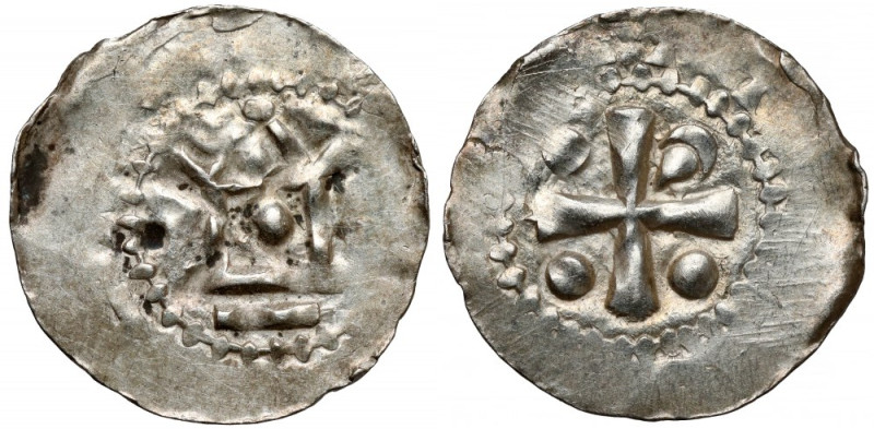 Otto III i Adelajda (983-1002), Denar z kapliczką Srebro, średnica 19 mm, waga 0...