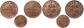Prusy, 1-3 pfennig 1833-1869-A, Berlin, zestaw (3szt)