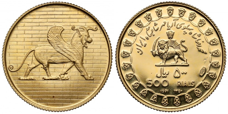 Iran, Mohammad Reza, 500 rials 1971 - 2500. rocznica Imperium Perskiego Złoto .9...