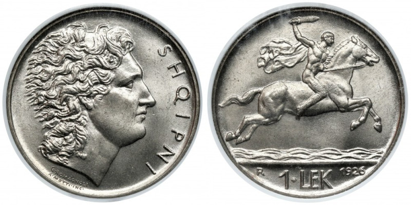Albania, 1 lek 1926-R Reference: Krause KM# 5
Grade: NGC MS64 

More photos a...