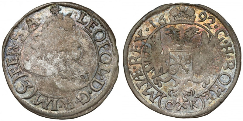 Austria, Leopold I, 3 krajcary 1692, Kuttenberg Niedobity, ale z wyśmienitym lus...