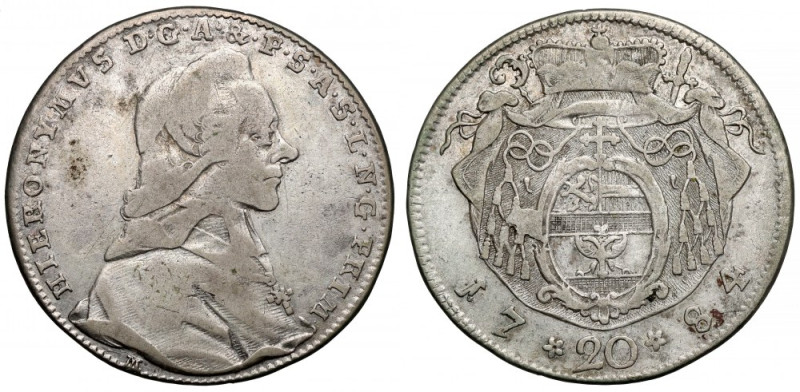 Austria, Hieronymus von Colloredo, 20 krajcarów 1784, Salzburg 
Grade: VF 

M...