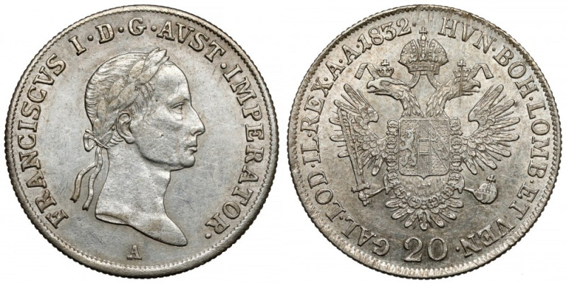 Austria, Franciszek I, 20 krajcarów 1832-A, Wiedeń 
Grade: XF-/XF 

More phot...