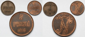 Finlandia / Rosja, 1 i 5 pennia 1888 i 1912 (3szt)