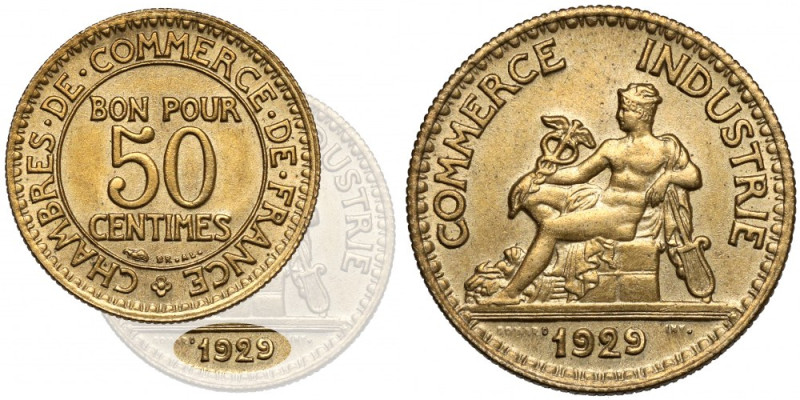 Francja, 50 centimes 1929 - rzadki 
Grade: XF+ 

More photos and full item de...