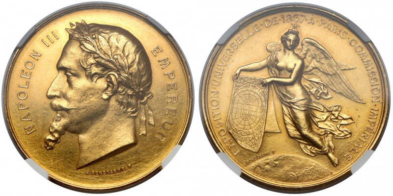 France, Napoleon III, GOLD Medal Paris Exposition 1867 Piękny medal. 
 Złoto (p...