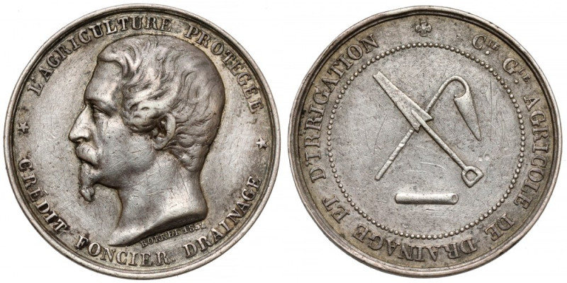 Francja, Napoleon III, Medal 1852 - Agricole de Drainage et d'Irigation Srebro, ...