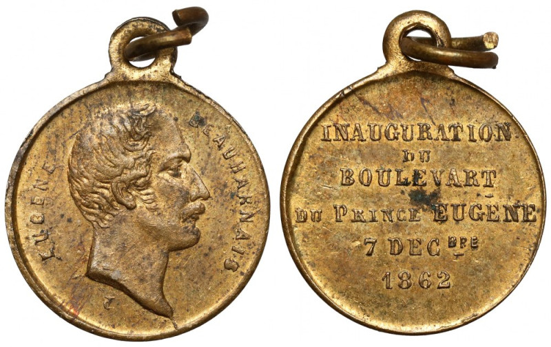 Francja, Medalik, Inauguration du Boulevart du Prince Eugene 1862 Brąz złocony(?...