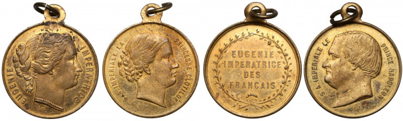 Francja, Medale, Prince Napoleon i Eugenie Imperatrice, zestaw (2szt) Brąz złoco...