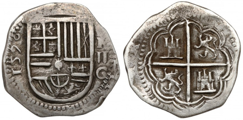Hiszpania, Filip II, 2 reale 1596-FG, Granada Srebro, średnica 25 mm, waga 6,61 ...