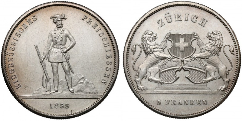 Szwajcaria, 5 franków 1859 - Festiwal strzelecki Zürich Lekko przeczyszczony.&nb...