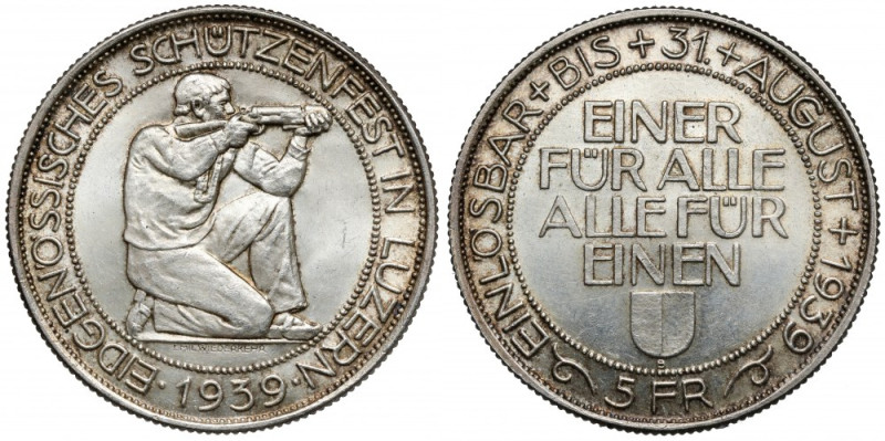 Szwajcaria, 5 franków 1939 - Festiwal strzelecki Luzern 
Grade: UNC/AU 

More...