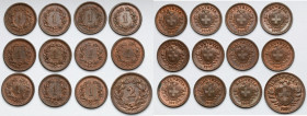 Szwajcaria, 1-2 rappen 1906, piękne stany - zestaw (12szt)