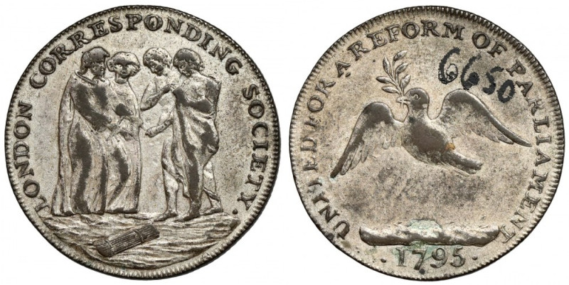 England, Jeton / 1/2 penny 1795 - London Corresponding Society Number written in...