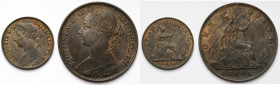 Wielka Brytania, Farthing 1881 i Pens 1884 - zestaw (2szt)