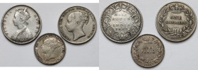 Wielka Brytania i Indie, srebrne monety 1862-1881 - zestaw (3szt)