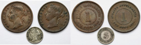 Wielka Brytania, Straits Settlements, 5 i 1 cent 1888-1895 - zestaw (3szt)