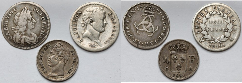 Great Britian 3 pence 1671 and France 1/4, 1/2 franc 1810-30 (3pcs) 
Grade: F-X...