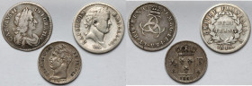 Great Britian 3 pence 1671 and France 1/4, 1/2 franc 1810-30 (3pcs)