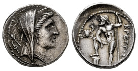Bruttium. Second Punic War. Drachm. 216-214 BC. The Brettii. (Hgc-1, 1357). (HN Italy-1969). Anv.: Veiled head of Hera Lakinia to right, wearing polos...