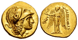 Kingdom of Macedon. Alexander III, "The Great". Stater. 332-323 BC. Salamis. (Price-3128). (Müller-182). (Hgc-3.1,893k). Anv.: Head of Athena to right...