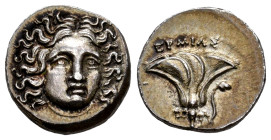 Kingdom of Macedon. Perseus. Drachm. 175-170 BC. Pseudo-Rhodas. Magistrate Ermias. (SNG Keckman-793/795 Thessalia). (Sng Cop-358). Anv.: Helios head f...