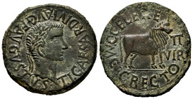Calagurris. Time of Tiberius. Unit. 14-36 BC. Calahorra (La Rioja). (Abh-430). (Acip-3130). Anv.: TI. CAESAR. DIVI. AVG. F.AVGVSTVS. Laureate head of ...