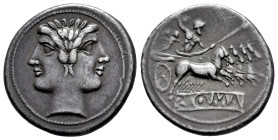 Anonymous. Didrachm - quadrigatus. 225-214 BC. Rome. (RBW-65, this coin). (Sydenham-64). (Craw-28/3). (HN Italy-334). Anv.: Laureate Janiform head of ...