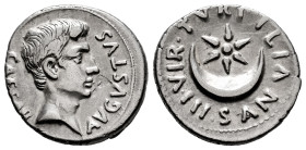 Augustus. P. Petronius Turpilianus. Denarius. 18 BC. Rome. P. Petronius Turpilianus, moneyer. (Ffc-318). (Ric-I 300). (Bmcre-32). Anv.: CAESAR AVGVSTV...