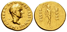 Vespasian. Aureus. 69-70 AD. Tarraco. (Ric-II 1.1297). (Bmcre-350). (C-270). Anv.: IMP CAESAR AVG VESPASIANVS, laureate head to right. Rev.: Mars adva...