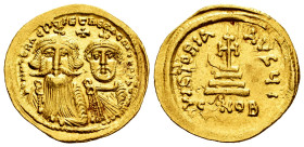 Constans II with Constantine IV. Solidus. 654-659 AD. Constantinople. (MIB-26). (Sear-959). Anv.: ∂ N CONSƮANƮINЧS C CONSƮANT, crowned facing busts of...