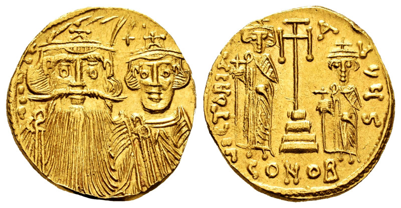 Constans II with Constantine IV, Heraclius and Tiberius. Solidus. 661-663 AD. Co...