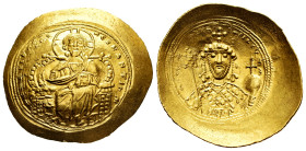 Constantine IX Monomachus. Histamenon nomisma. 1042-1055 AD. Constantinople. (Doc-1a). (Sear-1828). Anv.: +IҺS XIS RЄX RЄςNANTIҺM, bust of Christ enth...