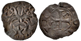 Kingdom of Castille and Leon. Alfonso VII (1126-1157). Dinero. Leon. (Bautista-98 var). Anv.: 2 lobes to the right of the star. Rev.: LEO CIVIII. Cros...