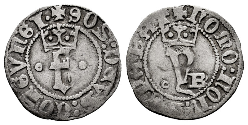 Catholic Kings (1474-1504). 1/4 real. Burgos. (Cal-154). (Lf-A1.1.2 var.). Anv.:...