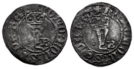 Catholic Kings (1474-1504). 1/4 real. Burgos. (Cal-155). Anv.: + HOMO : NON : SEPARAT. Y crowned between roundel and B. Rev.: + HOMO NON : SEPARAT. Y ...